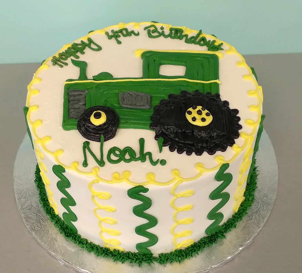 John Deere Green Tractor Cake + Hay Bale Cupcakes