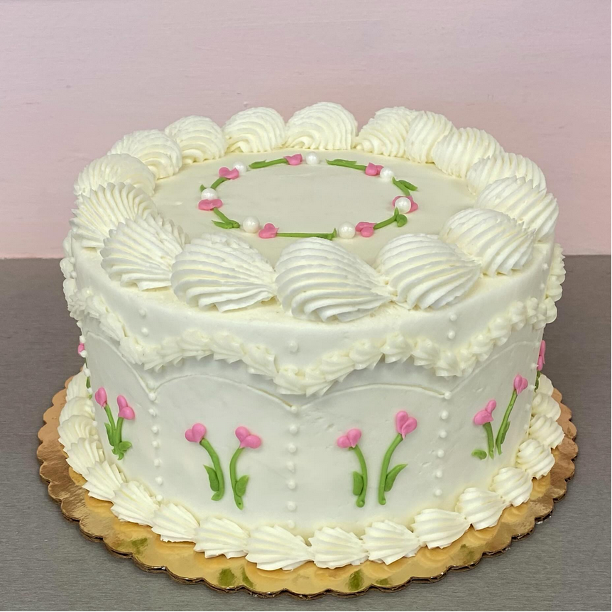 Korean Vintage Dainty Pink Ribbon Cake